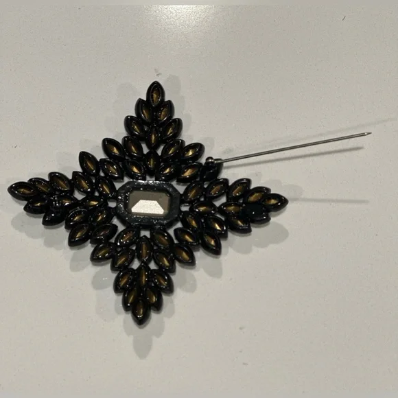 Kenneth Jay Lane Black Line Crystal Cruciform Brooch